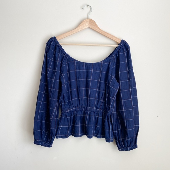 NWT Madewell Blue Smocked Peplum Blouse with 3/4 Sleeves - Picture 5 of 5